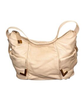 MICHAEL Michael Kors Beverly Hobo Satchel Genuine Leather Shoulder Bag Vanilla